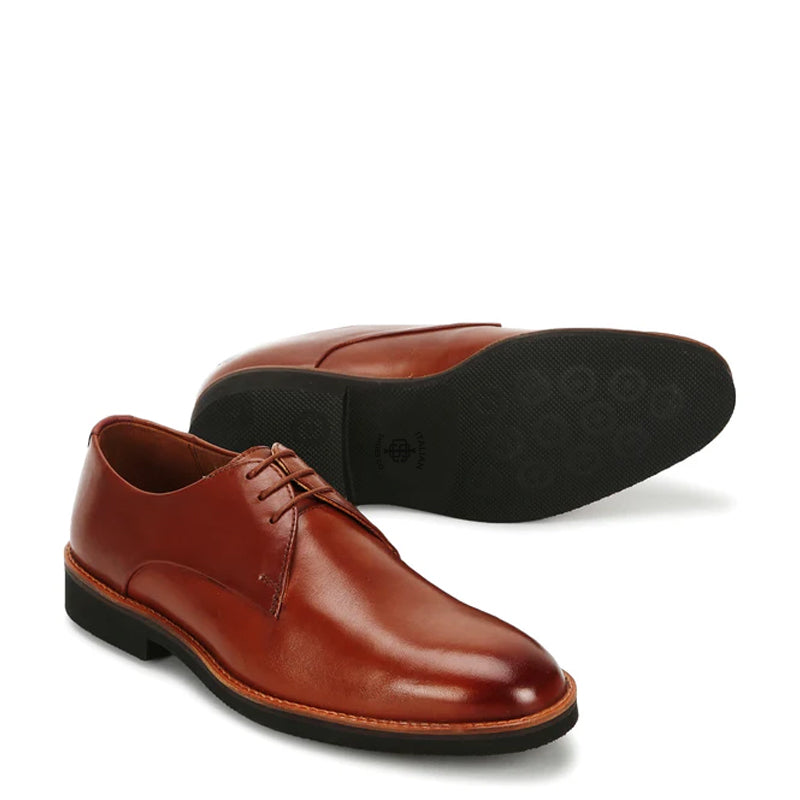 Polished Leather Plain Toe Derby Tan Shoe