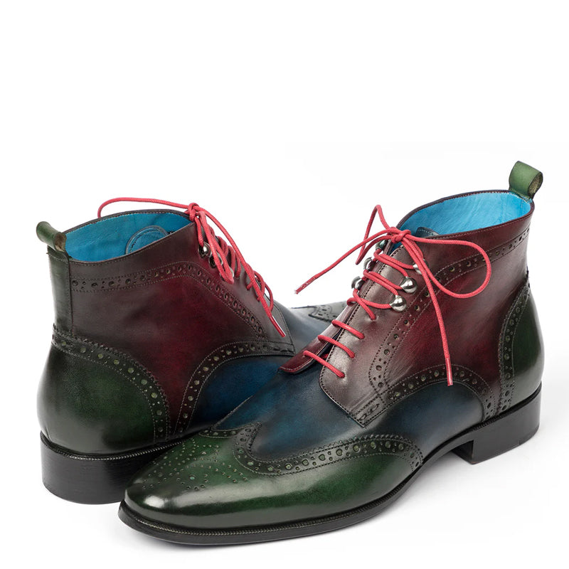 Men Dual Tone Leather Wingtip Brown and Blue Ankle Boot