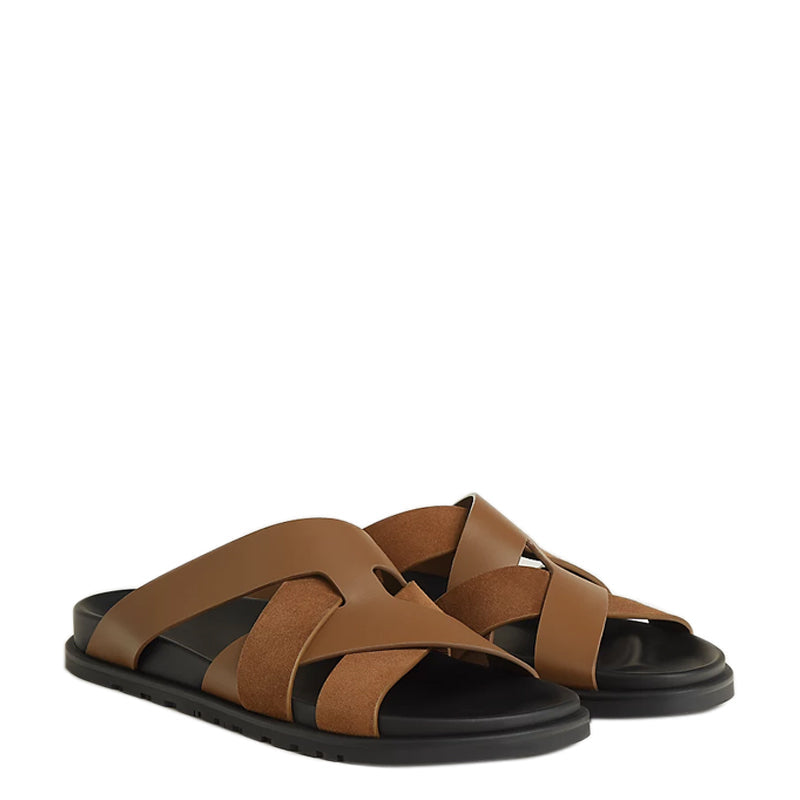Men Textured Leather Comfort Tan/Brown Sandal