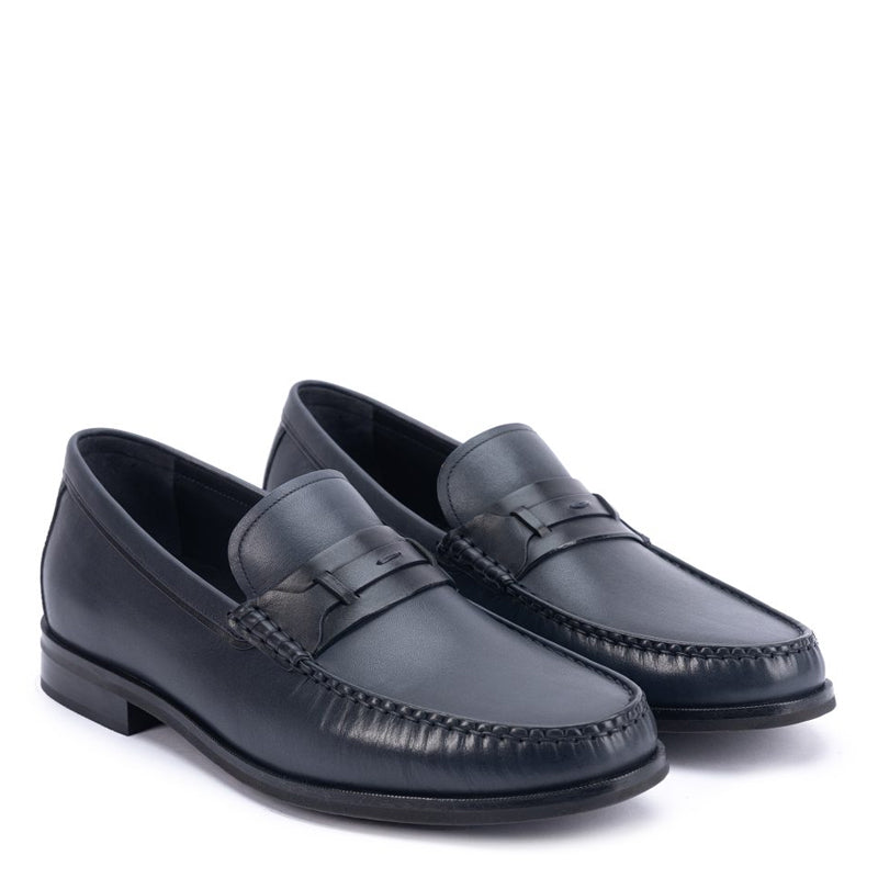 Men Leather Slip On Blue Penny Bit Loafer