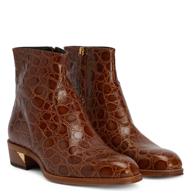 Croco Print Leather Chelsea High Ankle Black Boot