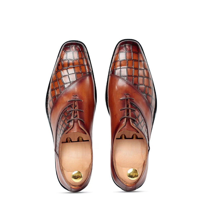 Crocodile Textured Leather Oxford Shoe