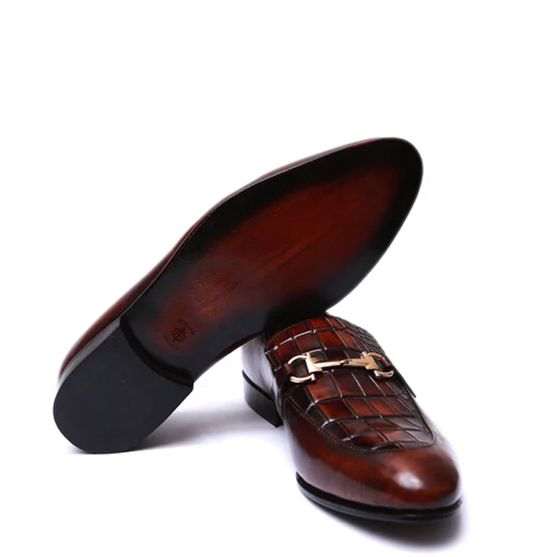 Croco Upper Leather Loafer With Buckle