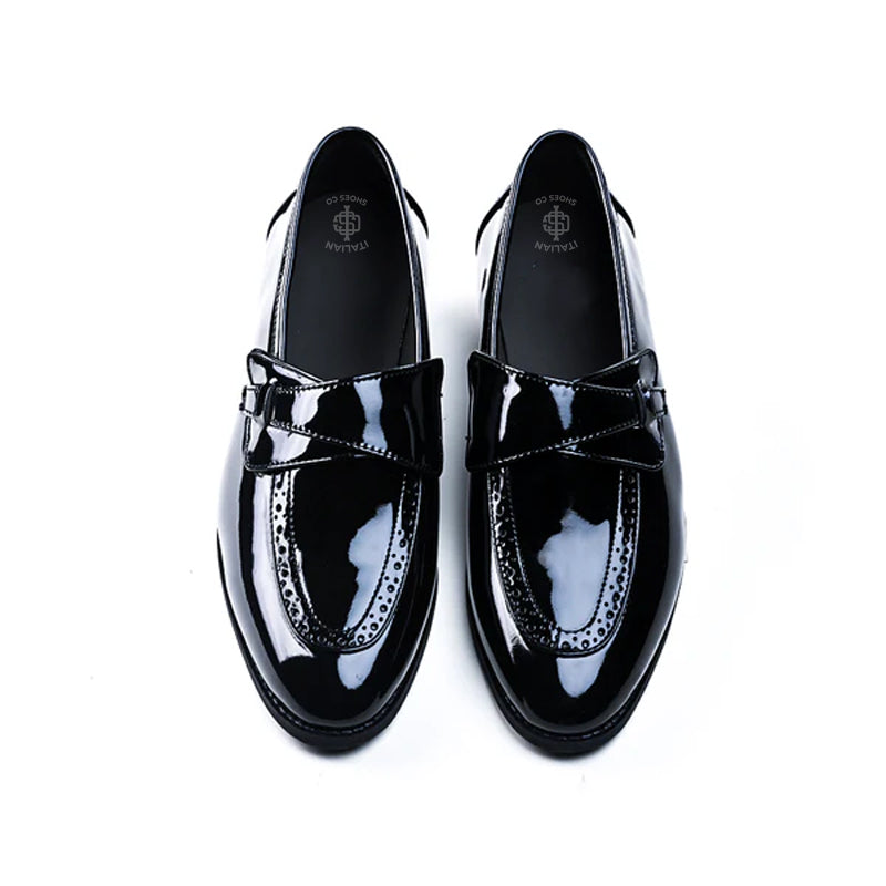 Men Classic Patent Shiny Leather Burgundy Loafer