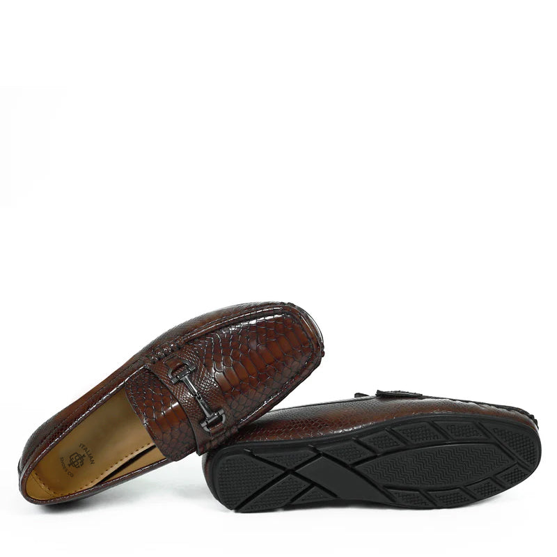 Croco Leather Buckled Tan Loafer