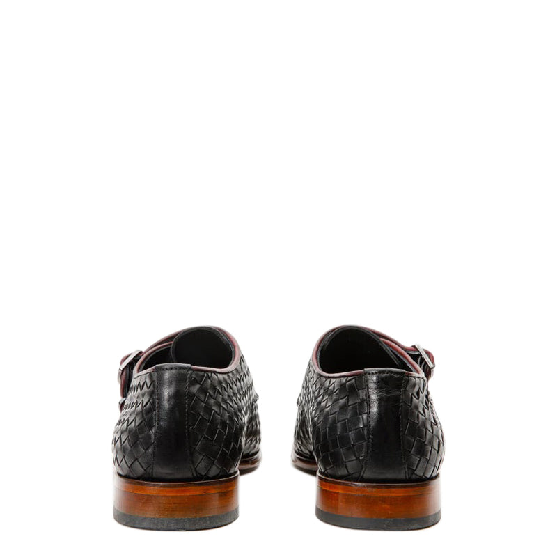 Black Woven Double Monk Strap Men's Shoes