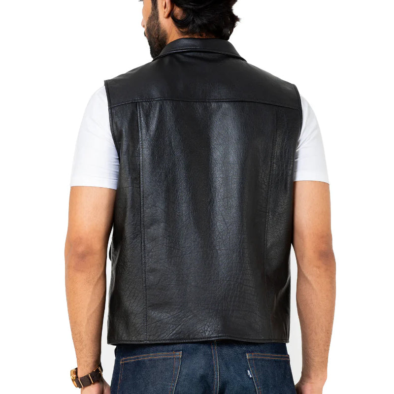 Men Slim Fit Half Sleeve Leather Jacket