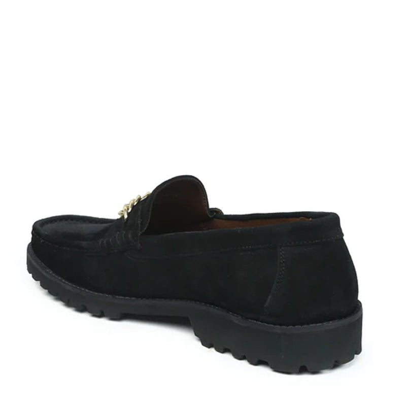Men Suede Leather Loafers With Golden Brown Chain