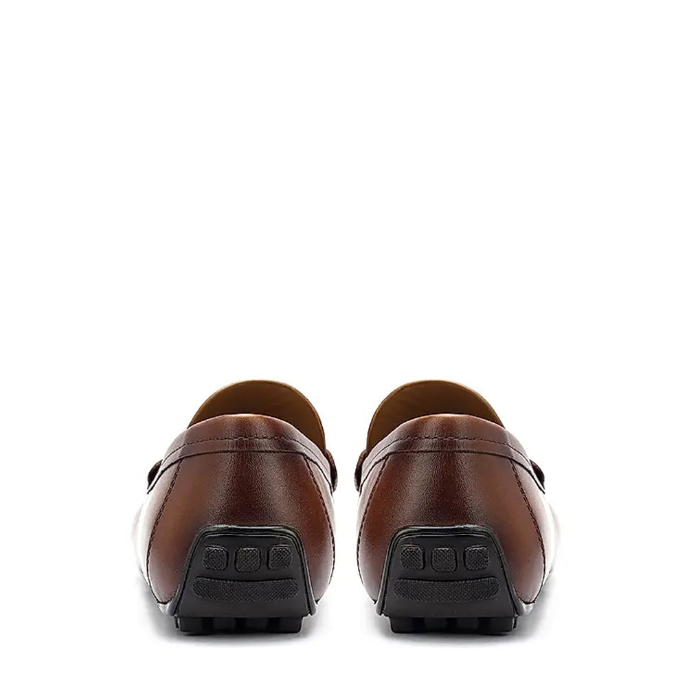 Men Solid Leather Buckled Formal Black Loafer