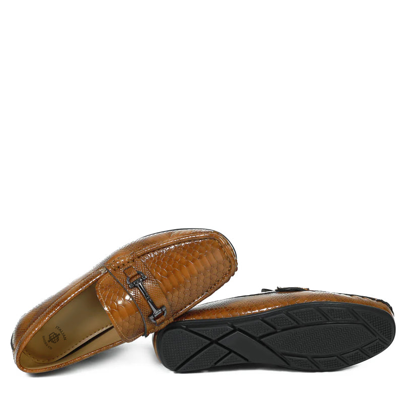 Croco Leather Buckled Tan Loafer