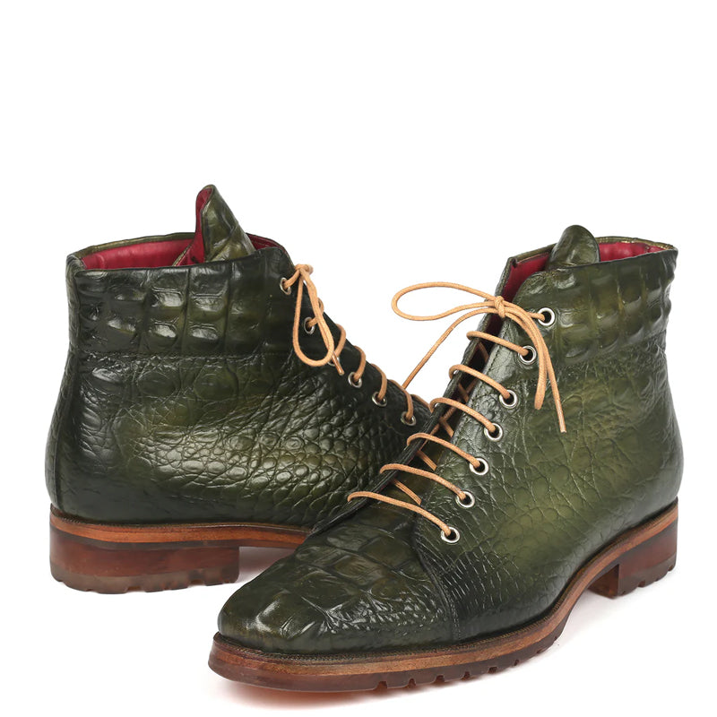 Men Crocodile Embossed Leather Ankle Boot