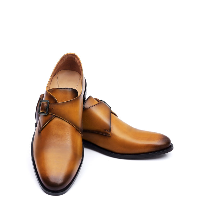 Premium Single Monk Strap Leather Tan Shoe For Men