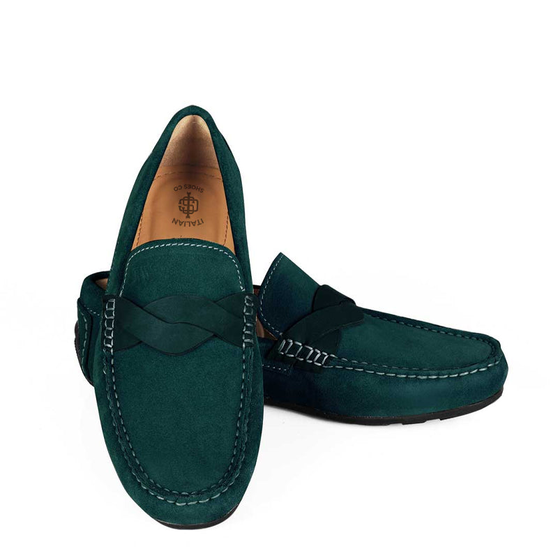 Penny Suede Cross Strap Leather Blue Loafer