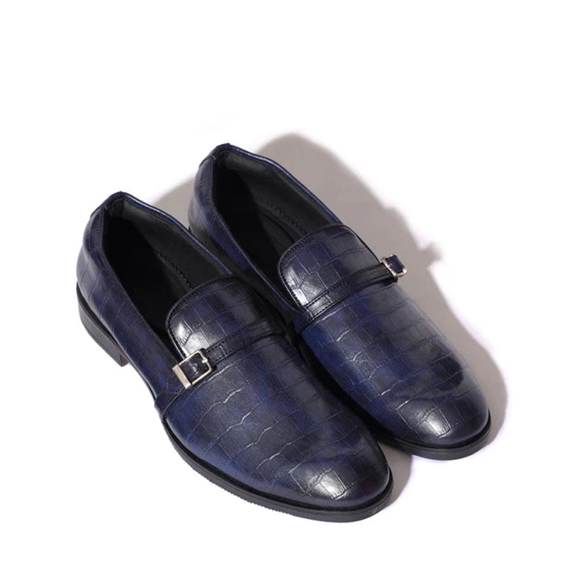 Croco Textured Leather Burgundy Loafer With Side Buckle