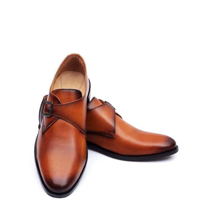 Premium Single Monk Strap Leather Yellow Shoe For Men