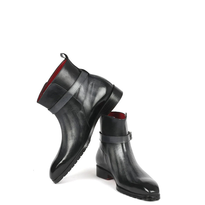 Patina Leather Jodhpur Black and Grey Boot With Side Buckle