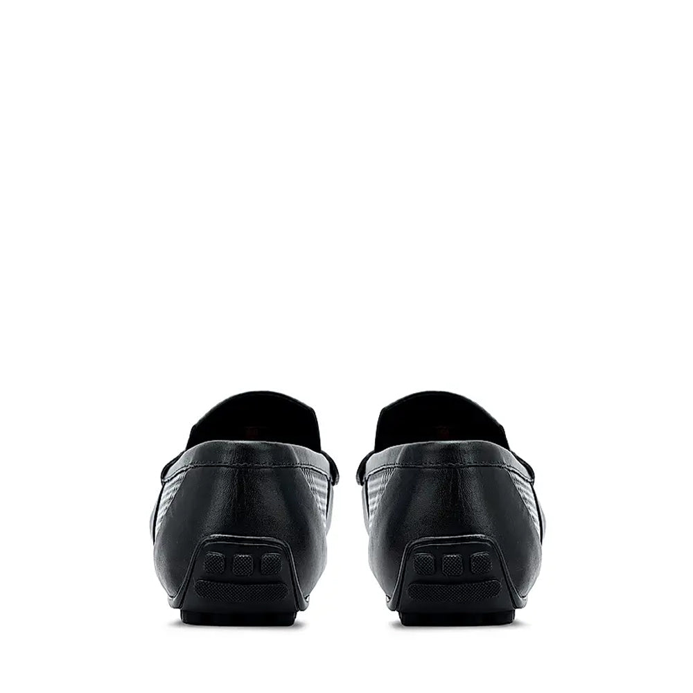 Men Round Toe Leather Moccasins Buckled Black Loafer