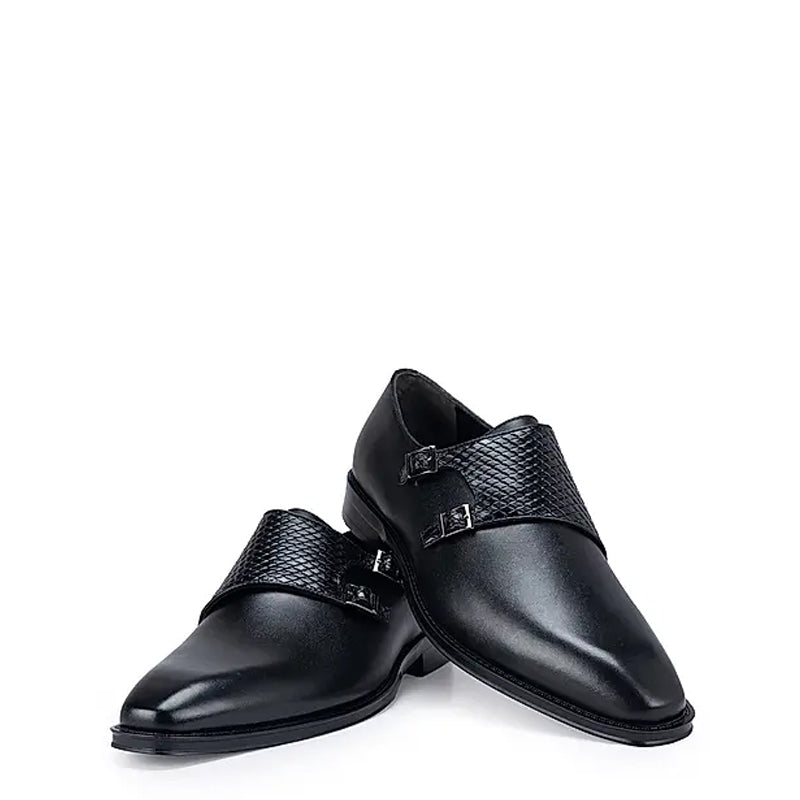 Polished Shiny Leather Textured Double Monk Shoe