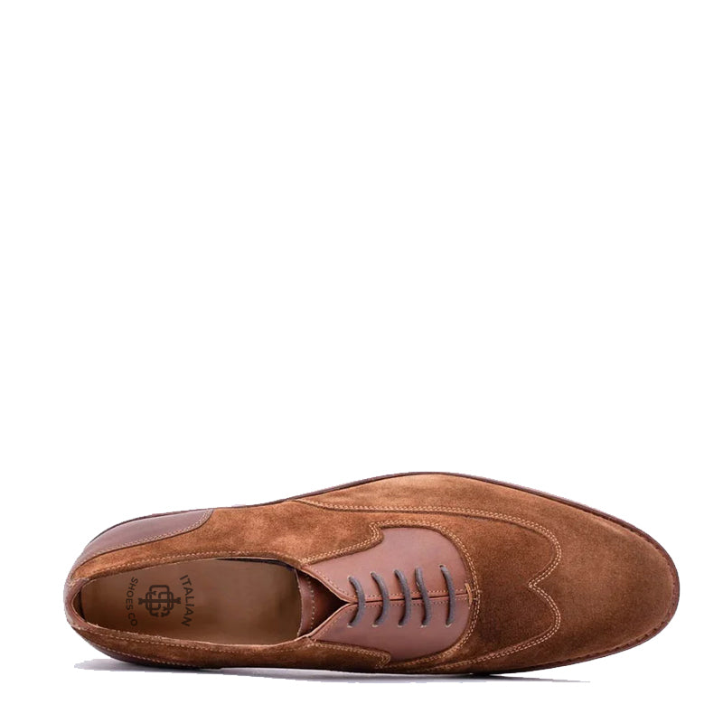 Suede Twin Texture Wingtip Leather Oxford Shoe