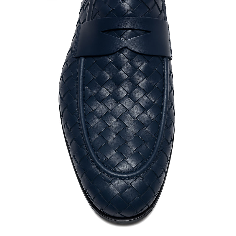 Blue Woven Texture Leather Loafer for Men
