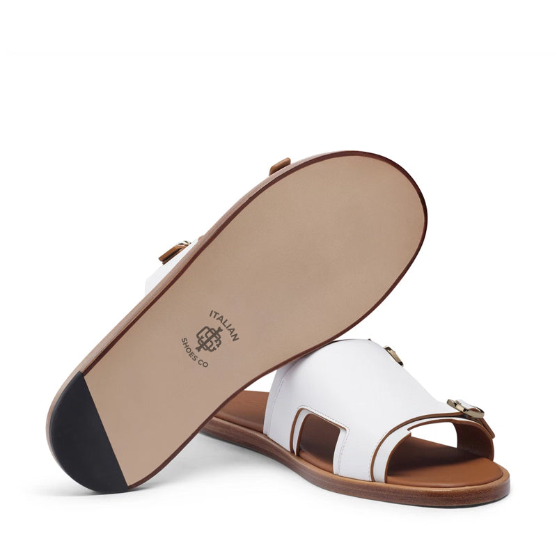 Men Double Buckle Leather Comfort Brown Sandal