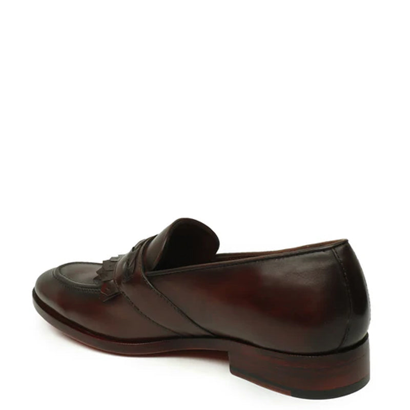 Patent Leather Slip-On Dark Brown Loafer With Dual Fringes