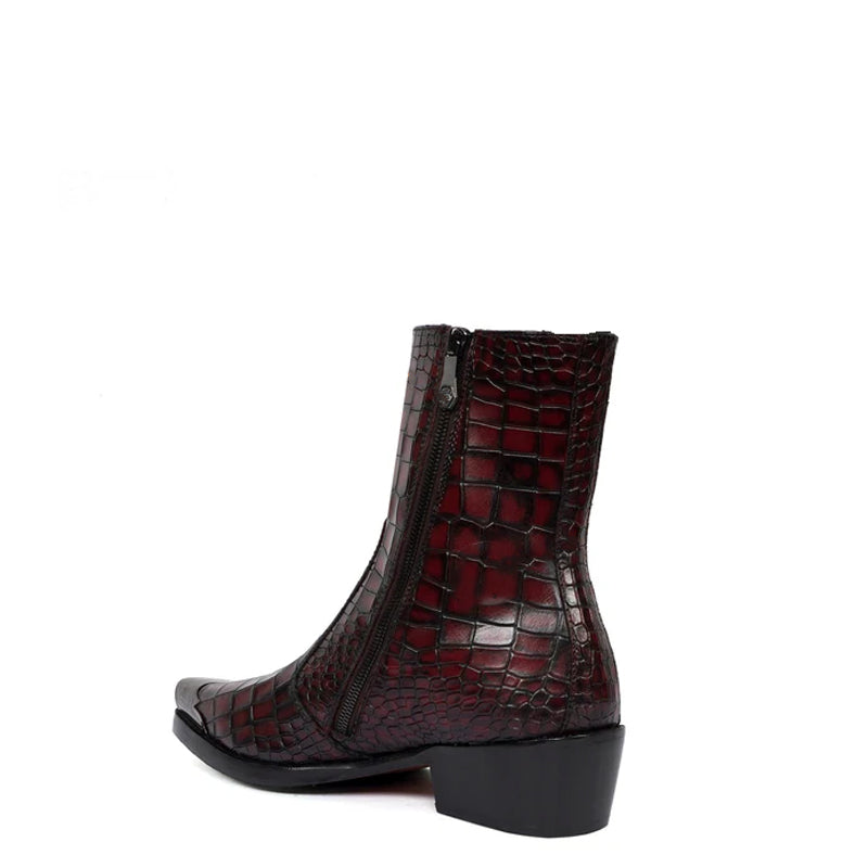 Luxury Croco Print Leather Side-Zipper Boot
