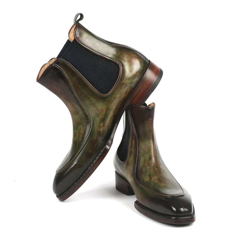 Luxury Pure Leather Handpainted Chelsea Tan & Brown Boot