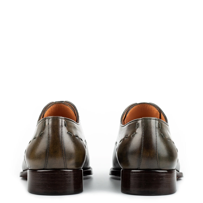 Polished Leather Handmade Oxford Shoe Olive