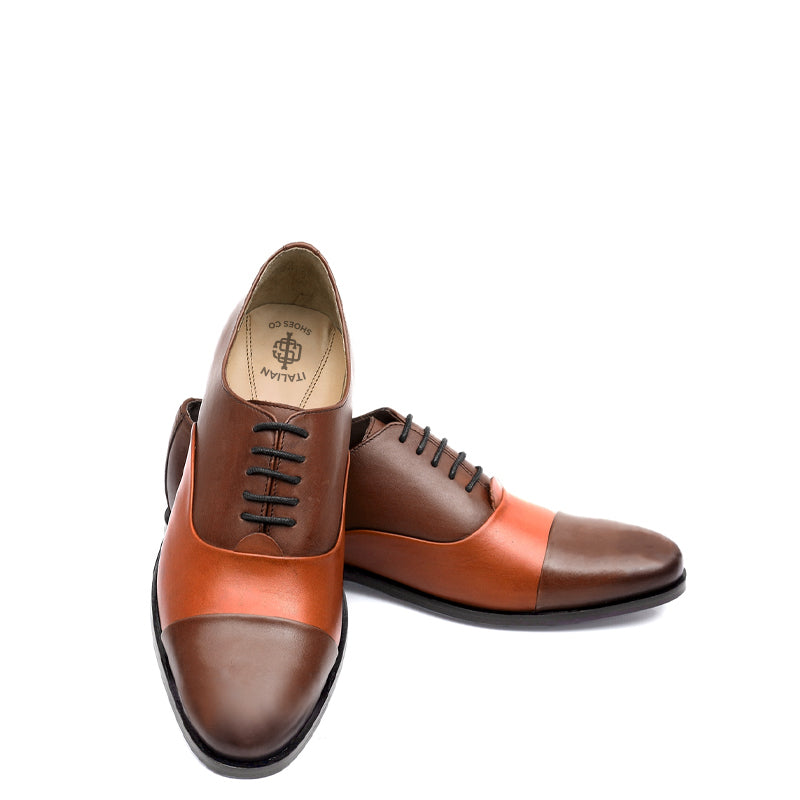 Premium Toe-Cap Leather Oxford Shoe Tan and Coffee For Men