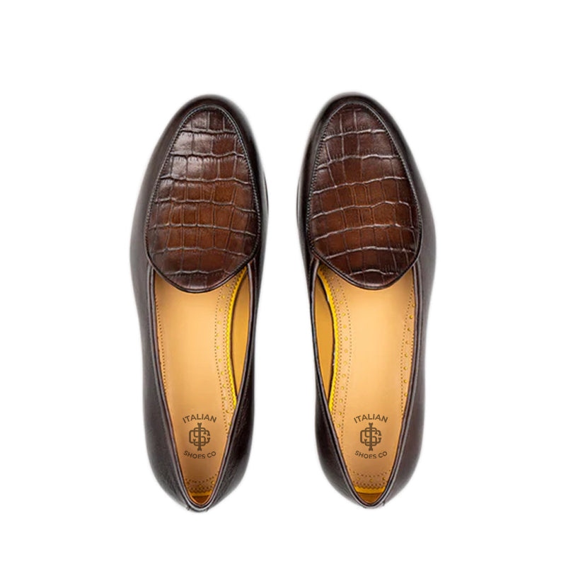 Men Croco Solid Leather Black Loafer