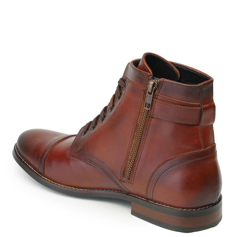Men Solid High Buckle Leather Ankle Brown Boot
