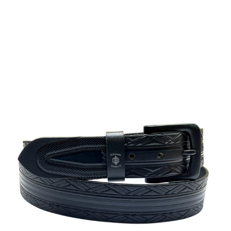 Strutturato Rilievo Black Leather Belt