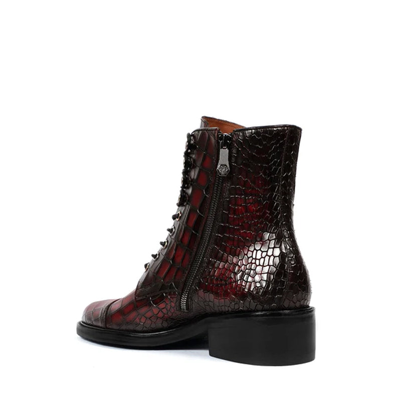 Croco Leather Lace-Up High Ankle Boot