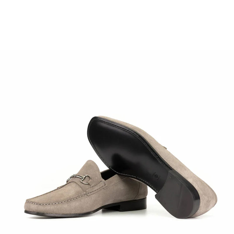 Men Suede Casual Leather Horsebit Buckled Beige Loafer