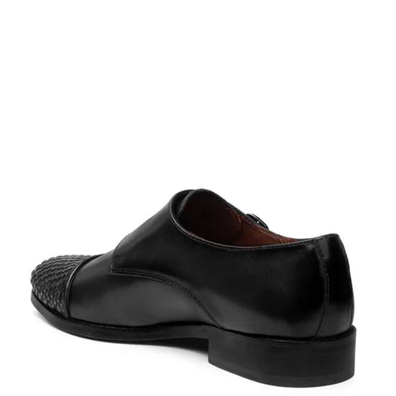 Double Monk Woven Leather Cap-Toe Brown Shoe