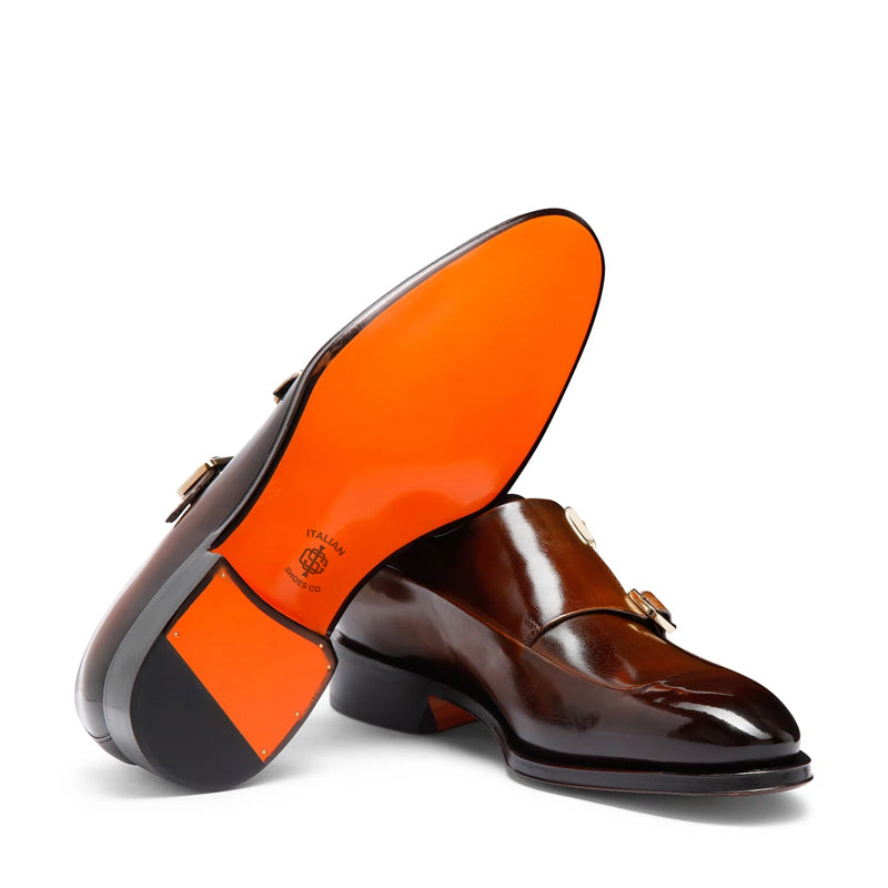 Men Cap-Toe Double Strap Brown Monk Shoe