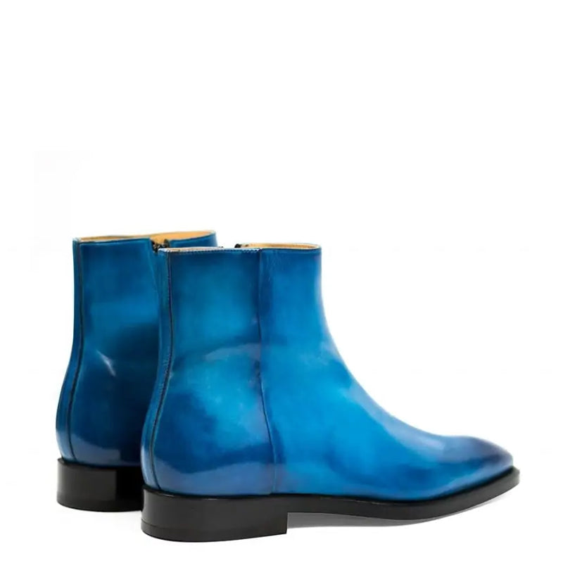 Classic Midnight Shiny Leather Side Zipper Tan Boot