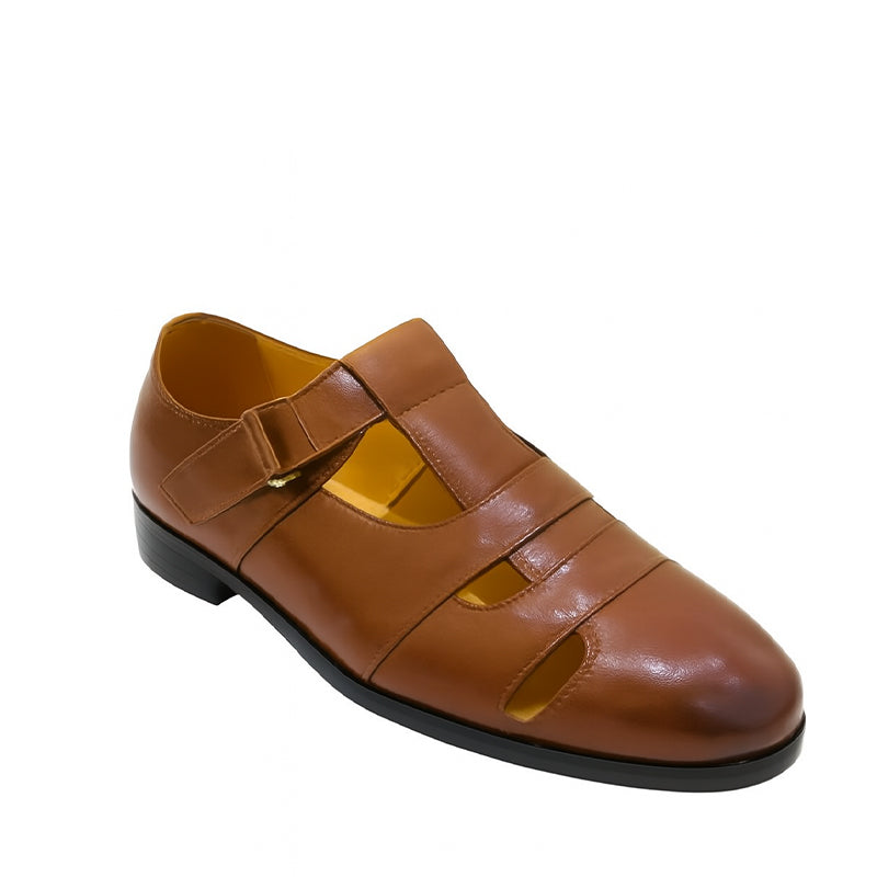 Closed Toe Black Leather Sandal with Buckle Strap