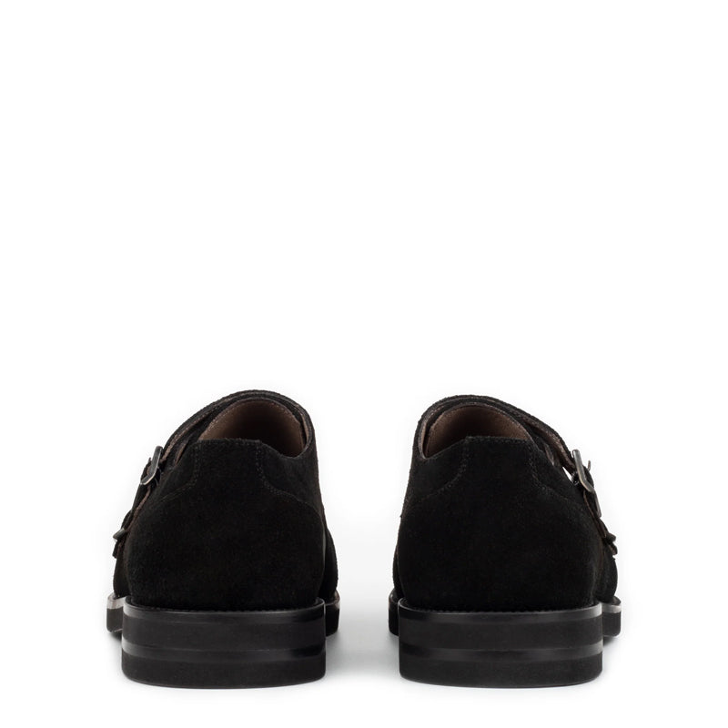 Men Suede Leather Double Monk Straps Brown Shoe