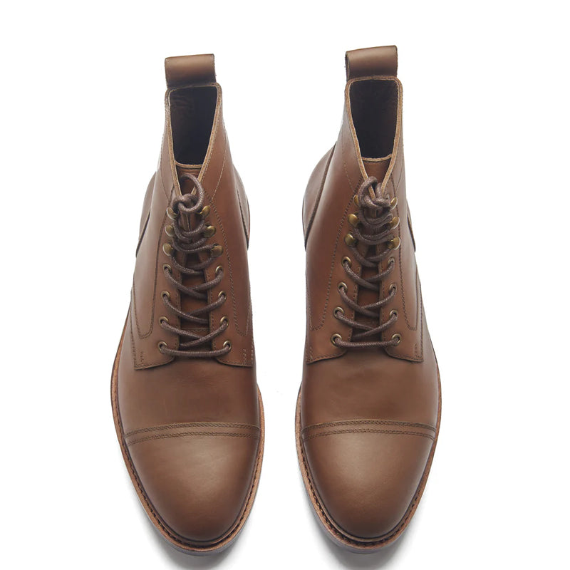 Premium Leather Lace-Up Cap-Toe Derby Boot