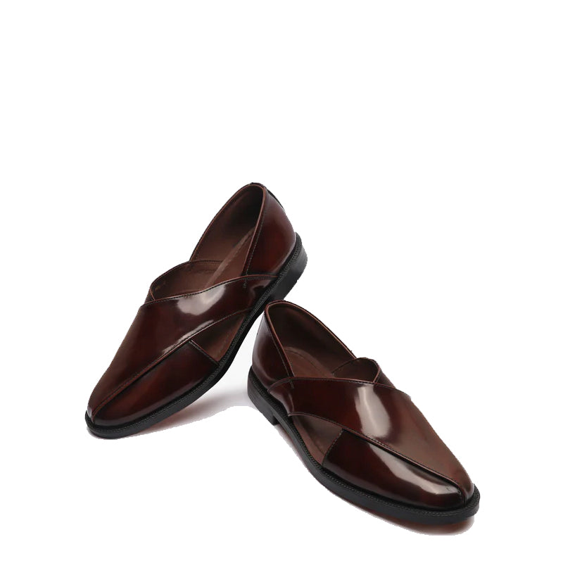 Shiny Leather Closed Comfort Peshawari Brown Sandal