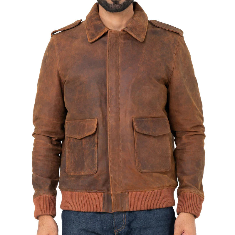 Men Solid Slim Fit Leather Bomber Jacket