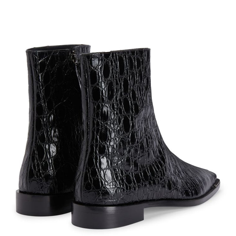Croco Effect Mid-Top Leather Side Zipper Boot