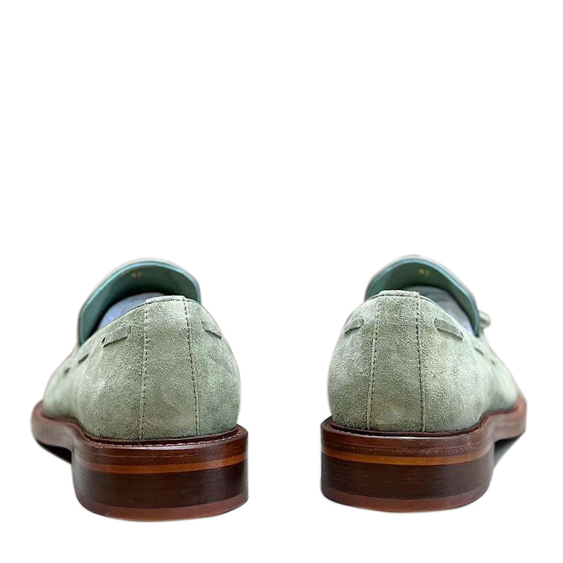 Comfort Tassel Penny Loafer in Gray Suede Leather