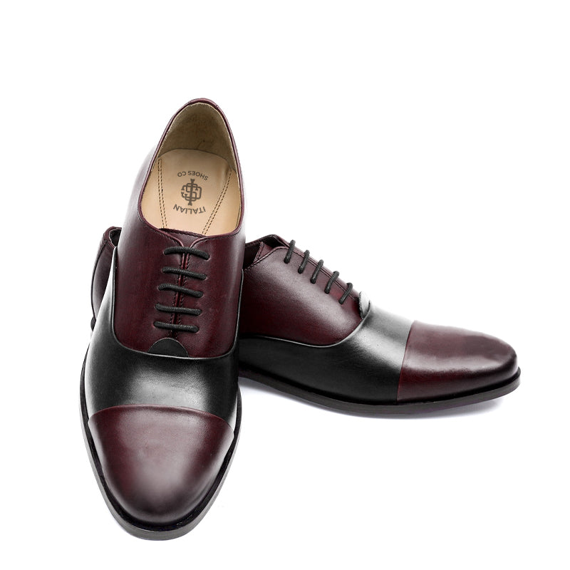 Premium Toe-Cap Leather Oxford Shoe Burgundy For Men