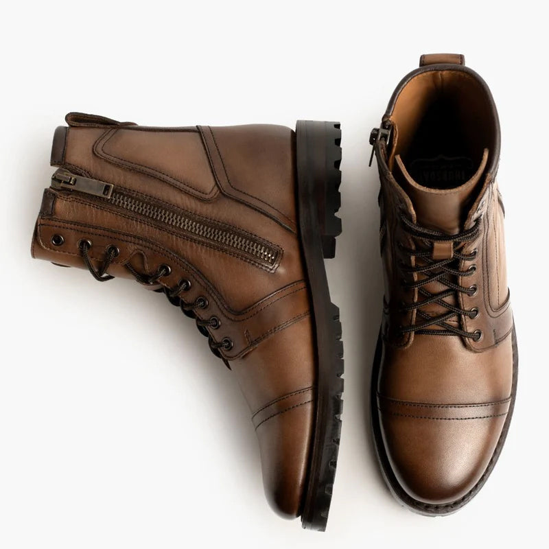 Leather Zip Up High Ankle Boots
