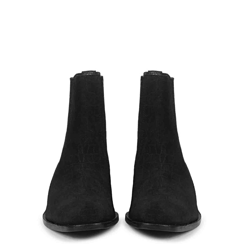 Croco Print Suede Leather Chelsea Boots