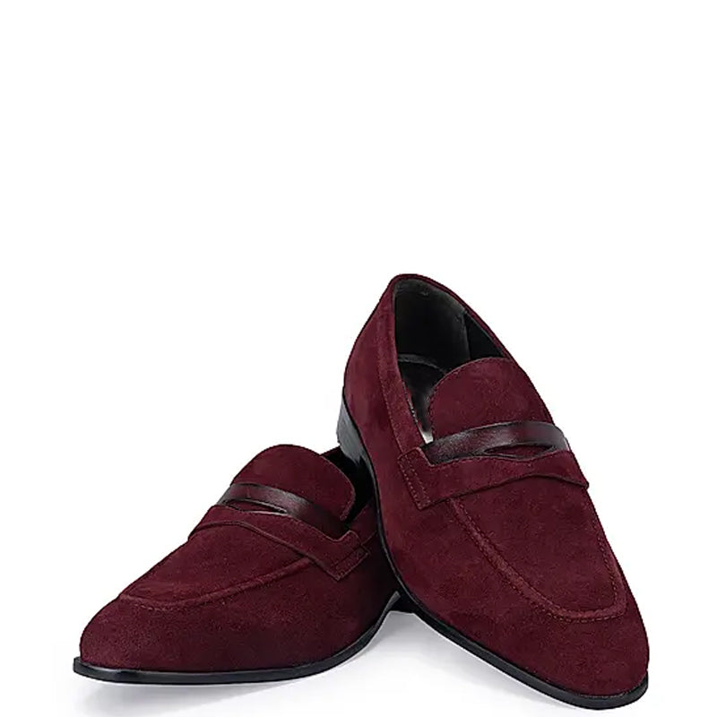 Classic Suede Penny Leather Formal Burgundy Loafer