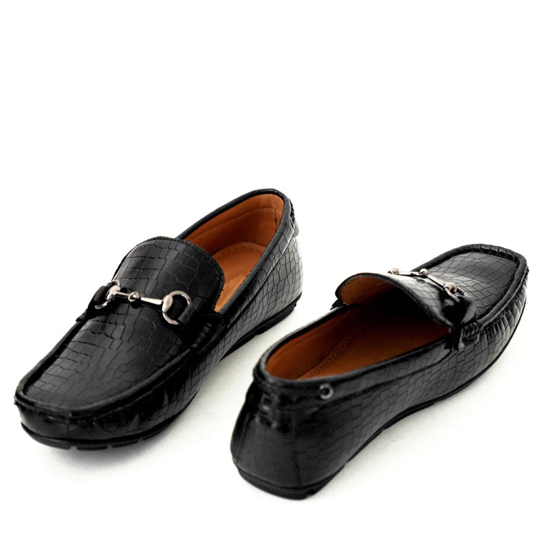 Croco Pattern Leather Horsebit Buckled Brown Loafer